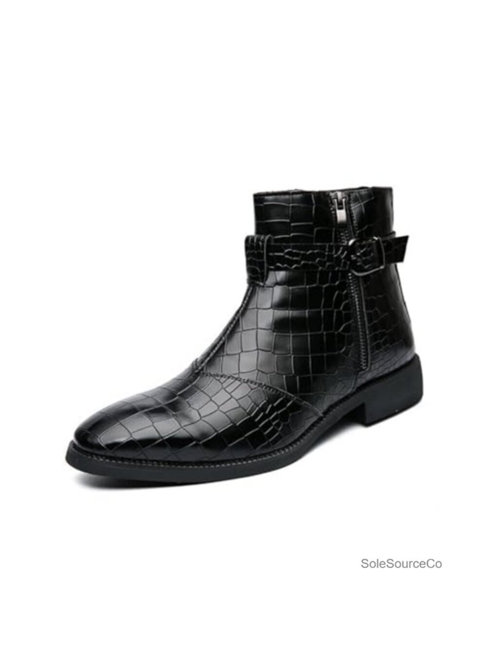 MenS Faux Leather Chelsea Ankle Boots Pointed Toe Buckle Zip Low Heel Casual